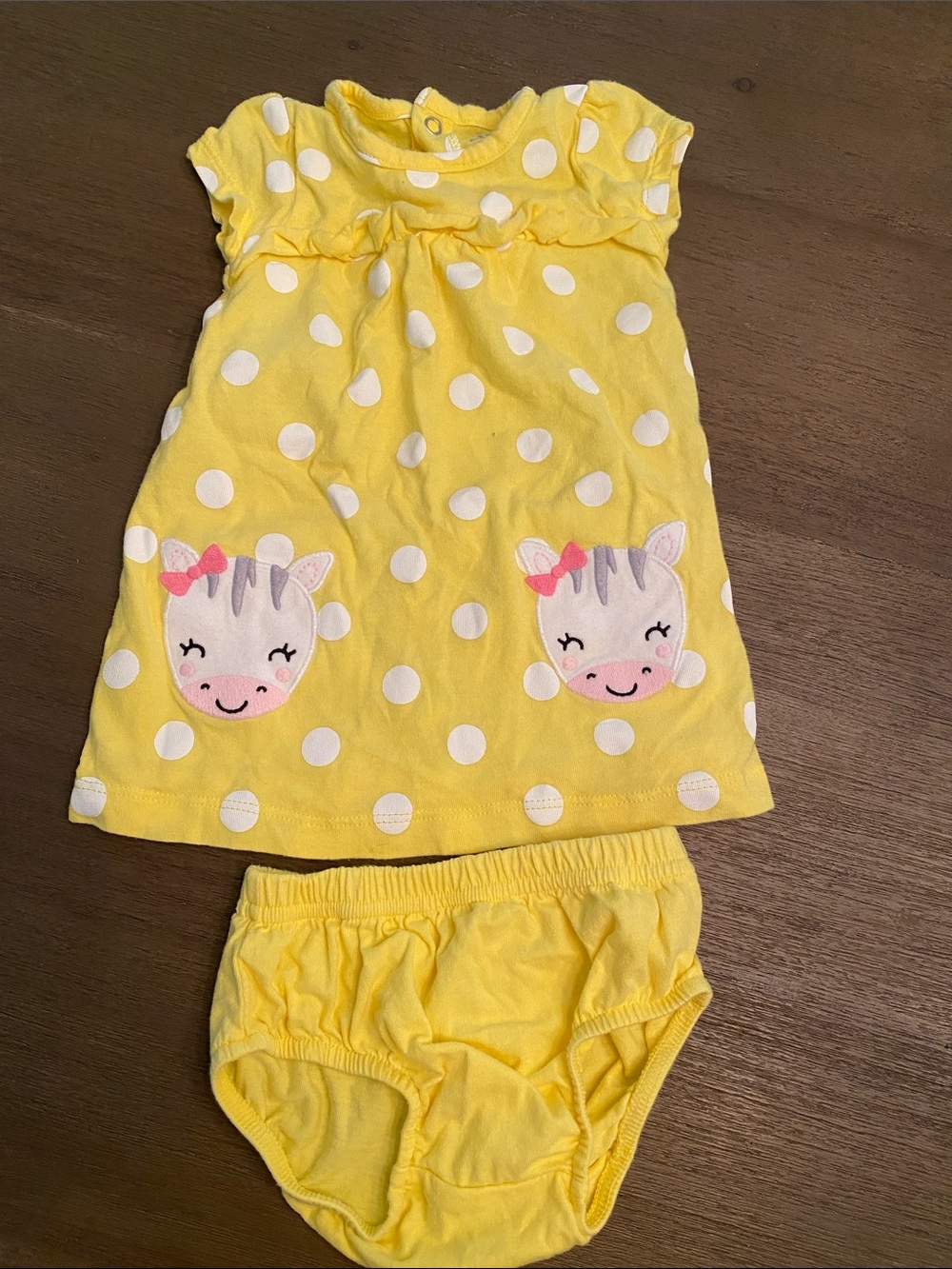 Carter's Yellow Polka Dot Dress & Bloomers Set with Unicorn Faces